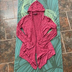 Rachel Rachel hooded cardigan in heathered pink.